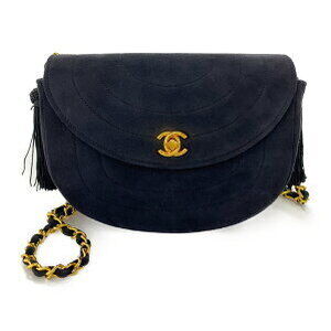 Chanel Mademoiselle Half Moon Chain Shoulder Bag Tassel Black